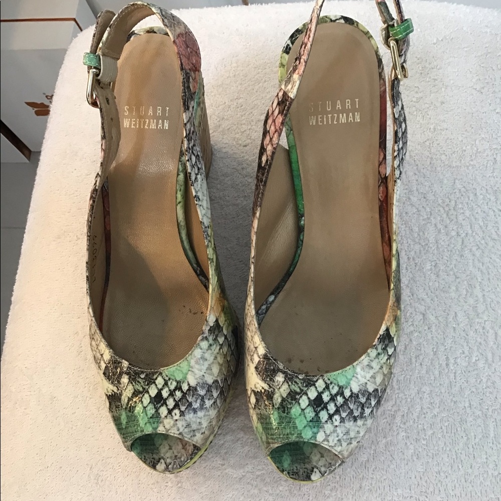 Stuart Weizman classic wedge multicolor snakeskin